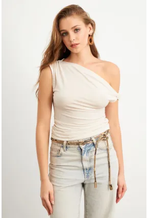 Kadın Vanilya Asimetrik Kol Bluz VA100