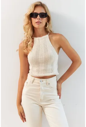 Kadın Vanilya Ayarlanabilir Boyunlu Triko Bluz MP20147