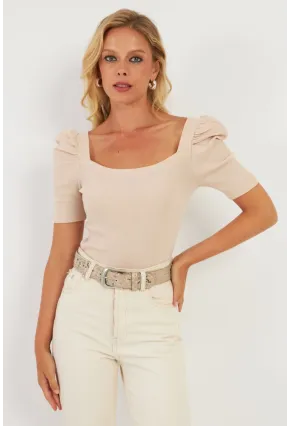 Kadın Vanilya Balon Kol Kaşkorse Bluz XL2019