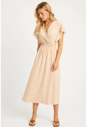 Kadın Vanilya Bürümcük Kruvaze Midi Elbise XL2008