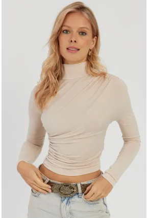 Kadın Vanilya Büzgülü Kısa Bluz MEN2023-90