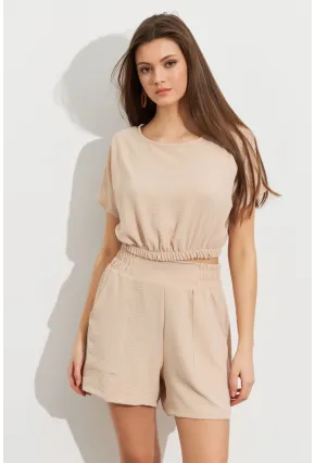Kadın Vanilya Crop Şort Takım Q1014