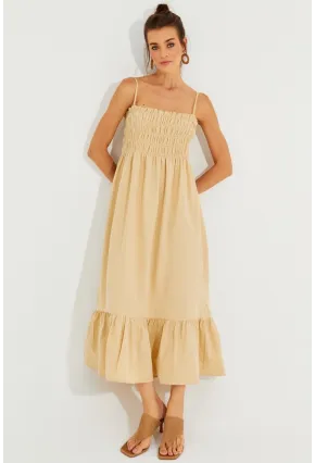 Kadın Vanilya Gipeli Askılı Midi Elbise MEN2000