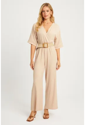 Kadın Vanilya Kruvaze Kemerli Bürümcük Tulum XL2009