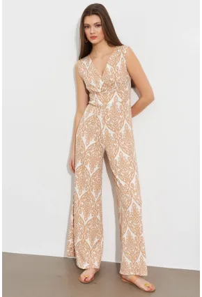 Kadın Vanilya Kruvaze Yaka Desenli Bürümcük Tulum MP430