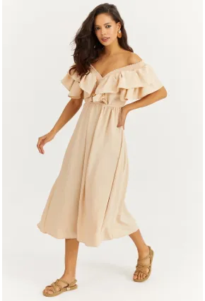 Kadın Vanilya Ön Arka V Volanlı Elbise KS113