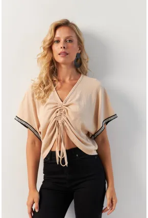 Kadın Vanilya Önü Büzgülü Bluz XL2039