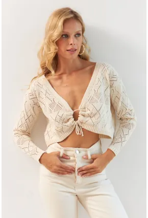 Kadın Vanilya Önü Büzgülü Triko Bluz MP20148