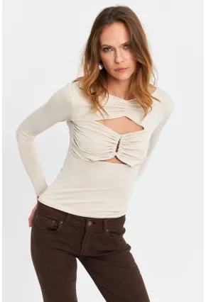 Kadın Vanilya Pencereli Aksesuarlı Bluz SB3046