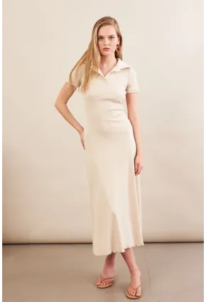 Kadın Vanilya Sırt Bağlamalı Kaşkorse Midi Elbise MFRY0001