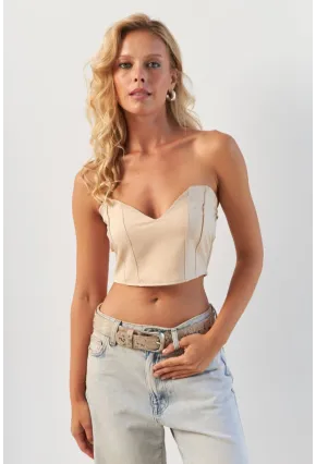 Kadın Vanilya Sırtı Gipeli Crop Bluz NH24754