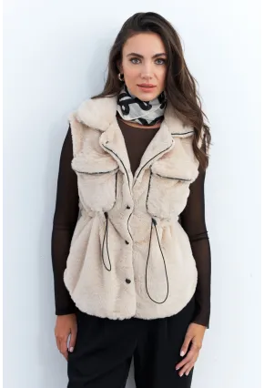 Kadın Vanilya Suni Kürk Cepli Yelek MK66