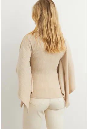 Kadın Vanilya Yarasa Kol Balıkçı Bluz MTF32