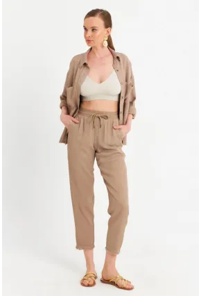 Kadın Vizon Beli Lastikli Tensel Pantolon SUN201