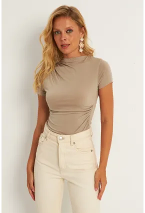 Kadın Vizon Büzgülü Çıtçıtlı Body HC1113