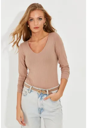 Kadın Vizon Çıtçıtlı Fitilli Body TH1100