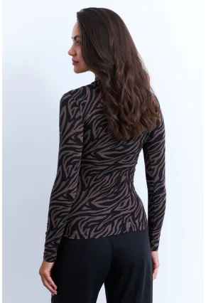 Kadın Vizon-Siyah Zebra Desenli Bluz LPP1275