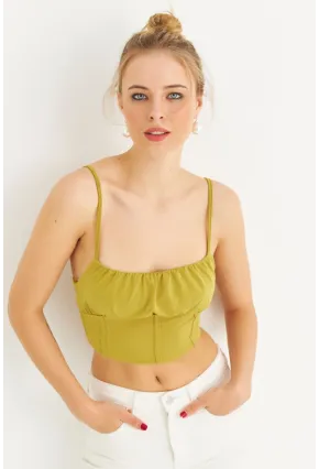 Kadın Yağ Yeşili Crop Bluz ZH259