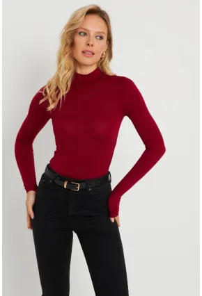 Kadın Yarım Balıkçı Bluz Bordo AYD289