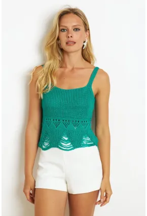 Kadın Yeşil Ajurlu Triko Bluz KAZ08