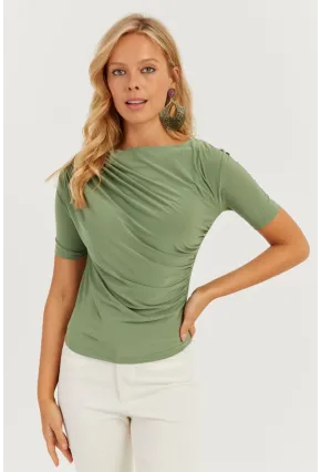 Kadın Yeşil Büzgülü Bluz YZ623