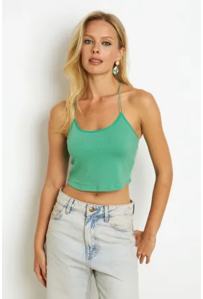 Kadın Yeşil Dantel Detaylı Crop Bluz RK13