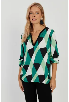 Kadın Yeşil Desenli Bluz AYD292