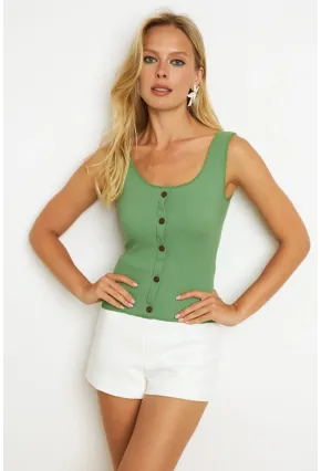 Kadın Yeşil Düğme Aksesuarlı Bluz MK14