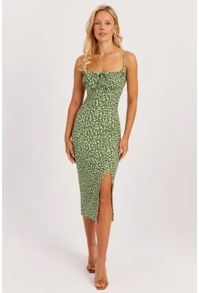 Kadın Yeşil İnce Askılı Midi Elbise MON125