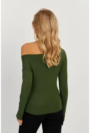 Kadın Yeşil Kayık Yaka Bluz LPP1254