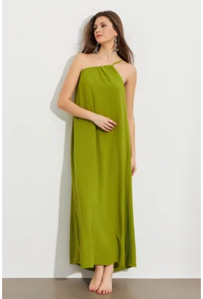 Kadın Yeşil Tek Omuz Maxi Elbise İRE1012