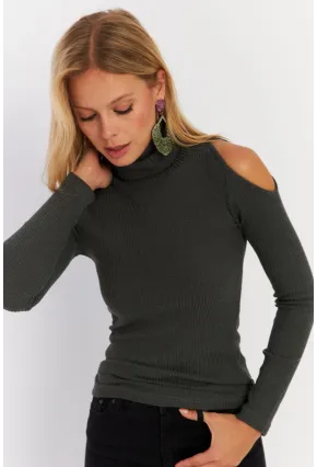 Kadın Yeşil Omuzları Açık Kaşkorse Bluz HOR04