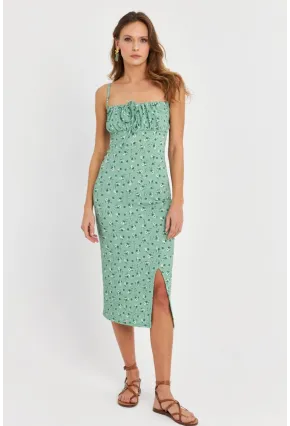 Kadın Yeşil Önü Bağlamalı Midi Elbise MTK10546