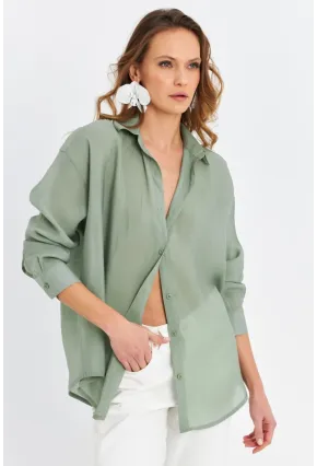 Kadın Yeşil Sırtı Açık Gömlek MOD2369-90