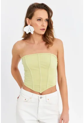 Kadın Yeşil Straplez Crop Bluz B6081