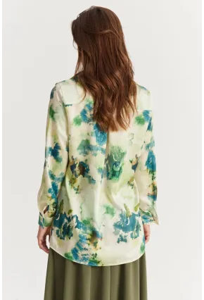 Kadın Yeşil Taş Düğmeli Desenli Gömlek MLVF9