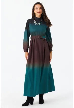 Kadın Zümrüt Yeşil Kemerli Maxi Elbise MHAD4974