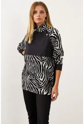 Siyah-Beyaz Bloklu Sweatshirt MEY1084