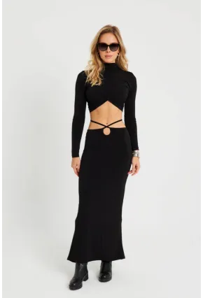 Kadın Alt Üst Büzgülü Crop Takım Siyah YEL86