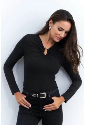 Kadın Antrasit Aksesuarlı Bluz EY2950