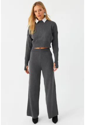 Kadın Antrasit Alt Üst Triko Takım ELT163