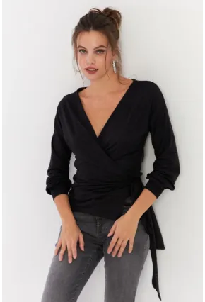 Kadın Antrasit Bağlamalı Kruvaze Bluz EY2933