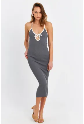 Kadın Antrasit Çapraz Askılı Midi Elbise OR2452