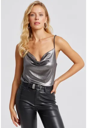 Kadın Antrasit Degaje Yaka Lurex Bluz LPP1250