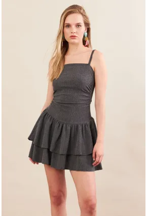 Kadın Antrasit Fırfırlı Mini Elbise MOD7593