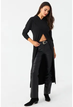 Kadın Antrasit Kapüşonlu Kruvaze Tunik Elbise TF39