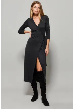 Kadın Antrasit Kruvaze Maxi Elbise EY1135