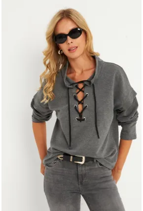 Kadın Antrasit Kuşgözlü Sweatshirt TF04