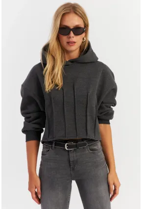 Kadın Antrasit Nervüllü Üç İplik Sweatshirt TF13