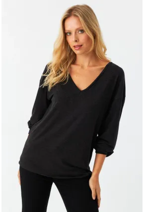 Kadın Antrasit Ön Arka V Salaş Bluz EY3003